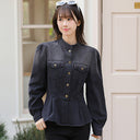 2026 Spring Trendy Design Unique Stylish Waist-Cinching Ruffled Denim Shirt Jacket for Women