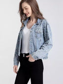Cross-border Amazon ebay European and American Women's Pearl Denim Jacket Short Rhinestone Denim Jacket Coat Top