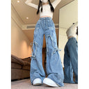 Real shot!!! American Retro Caught Pants Wide-leg Jeans Women's All-match High-waist Straight Pants