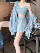 Summer 2024 New Internet Celebrity Sports suit Women's Jacket Vest Shorts Fashion Hong Kong Flavor Three-piece Women's Fashion