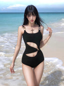 2025 New Swimsuit Women's Bikini Covers Belly, Looks Slim and Sexy, Cut Out Backless One-Piece Small Breast Push-Up Hot Spring Vacation