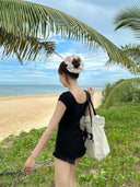 Black one-piece swimsuit women's 2024 new explosion sexy pure wind belly slim high-end hot spring