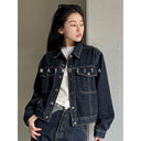 Distressed Denim Jacket for Women 2025 Spring and Autum Petite Short Lapel Versatile Jacket Top