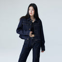 Autumn 2024 New Tannin Blue Denim Short Coat Women's American Style Retro Fashion Design Asymmetric Tooling Top