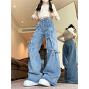 Real shot!!! American Retro Caught Pants Wide-leg Jeans Women's All-match High-waist Straight Pants