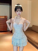 Backless Swimwear Women's Retro Polo Hot Spring Sweet Dress Conservative Slim Belly Covering Body Pure Desire New Swimwear