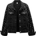Cross-border Amazon ebay European and American Women's Pearl Denim Jacket Short Rhinestone Denim Jacket Coat Top