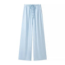 Women's Pants Set New 2026 Summer Long Sleeve Hollowed-Out Shirt Satin Trousers with Drawstring Two Piece Female Outfit