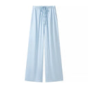 Women's Pants Set New 2026 Summer Long Sleeve Hollowed-Out Shirt Satin Trousers with Drawstring Two Piece Female Outfit
