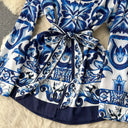 Pant Set Women Two Piece Sets Turn Down Collar Matching Sets Print Casual Loose Tops Wide Leg Long Pants Lace Up High Waist